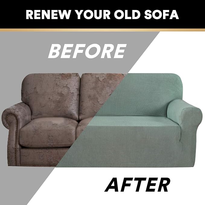 Stretch Loveseat Sofa Cover Slipcover Couch Cover for 2 Cushion Sofa Washable Sofa Cover for Pets Friendly Furniture Protector Covers with Non Slip Bottom(Loveseat, Sage)
