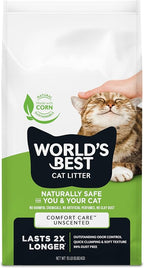 World's Best Cat Litter, Comfort Care, Unscented, Odor Control, 15 lb Bag | Gentle odor control for sensitive cats and lasts 2x longer; natural corn litter, quick clumping, flushable, 99% dust free