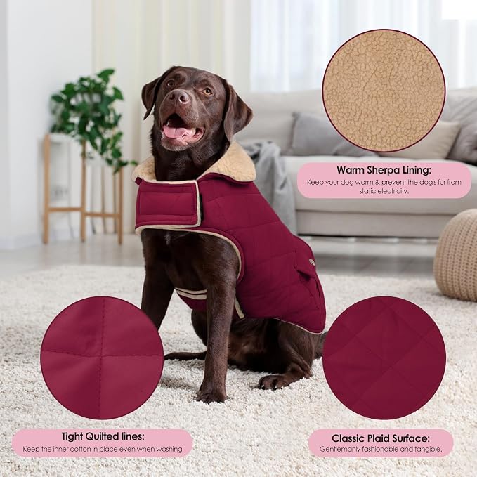 Dog Winter Jacket for Extra-Large Dogs, Pet Windproof Cold Weather Coats, Pets Clothes Snow Jacket, Golden Retriever, Labrador Retriever, Husky, Burgundy XL