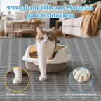 Cat Litter Mat, 47x35in Extra Large Litter Trapping Mat, Grey | XXL Cat Mat Fits 2-4 Litter Boxes, Silicone Litter Trapping Mat, Waterproof Raised Edges, Non-Slip Bottom, Easy Clean