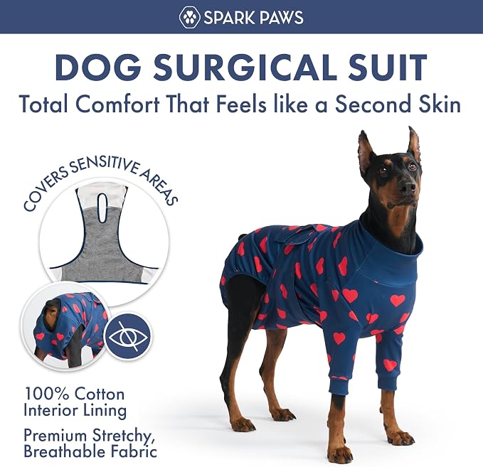 Spark Paws Dog Surgery Recovery Suit – Dog Recovery Suit After Surgery, Anti-Lick Dog Onesie, Abdominal Wound Protector, Soft Cone Alternative for Spay Neuter Male Female Pet Recovery - Hearts - 3XL