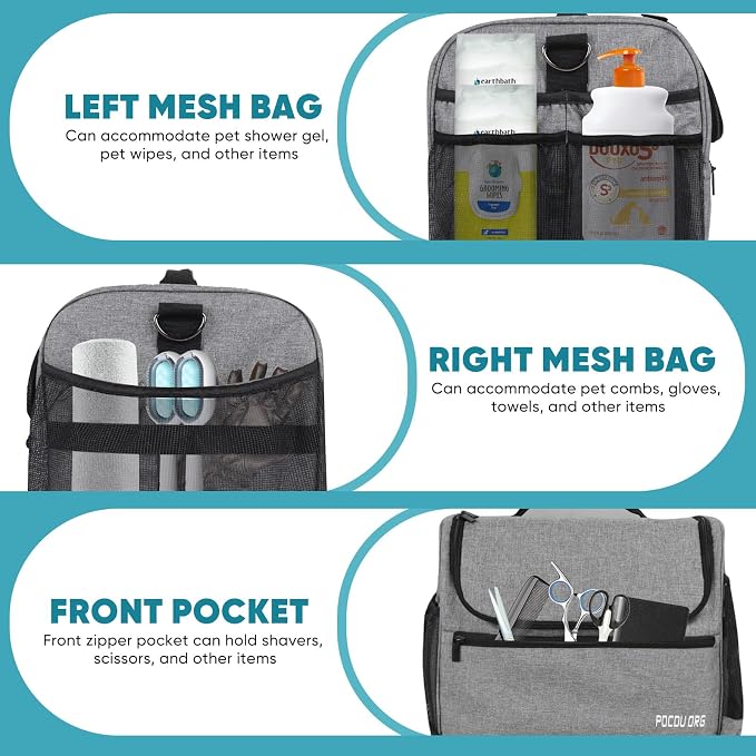 Pet Travel/Grooming Supplies Organizer Carry Bag - Compatible with Oneisall/Neabot Dog Grooming Vacuum, Large Capacity - Bag Only (Gray)