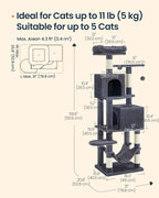 SONGMICS HOME Cat Tree for Indoor Cats, Multi-Level Cat Tower with Sisal Scratching Posts, Hammock and Condo, Dark Gray