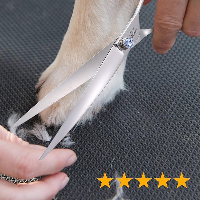 JASON Curved Dog Grooming Scissors - 8" Cats Trimming Shears Right Handed | Ergonomic Pets Shear with Offset Handle and a Jewelled Screw for Right Handed Groomers Long Sharp Comfortable, Gift