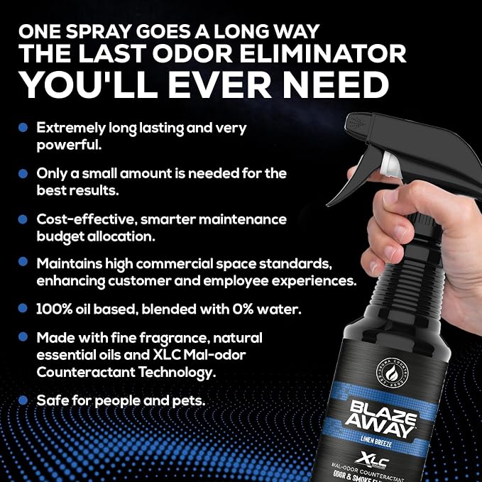 Blaze Away Linen Breeze Odor Eliminator Spray (16 Fl Oz, 6 Pk) | Commercial Air Freshener • Professional-Strength • Long-Lasting • for Smoke, Pet, Bathroom, Vehicle, Hotel & Commercial Space