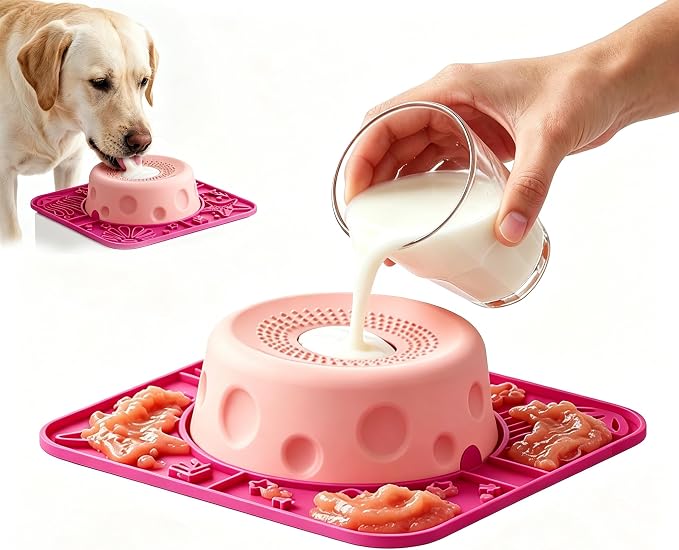 Slow Feeder Dog Bowls with Rolling Ball & Lick Mat for Dogs and Cats | 550ML Anti-Slip Dog Lick Bowl for or Large/Medium/Small Dogs and Cats Slow Feeding & Oral Hygiene, for Liquid and Thick Treat