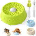Dog Slow Feeder Lick Bowl with Rolling Ball for Liquid Treats,2-in-1(Green) | Anti-Slip Silicone Dog Licking Bowl for Bone Broth with Suction Cup, Enrichment Lick Sphere Toy for Large Medium Dogs Cats