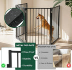 Snagle Paw Metal Freestanding Dog Gate with Door,80” W x 36” H Dog Fence with Support Feet for Doorways, Stairs and Hallways, Portable Pet Gate for Indoor Use (4 Panel, Black)