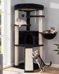 Gitelsnour Corner Cat Tree Tower with All Sisal Scratching Posts GCT025G | 44.1" Cat Furniture with Multi-level Cat Condo, Cat Cave, Hanging Basket, Sisal Scratching Ramp for Indoor Cats, Drak Gray
