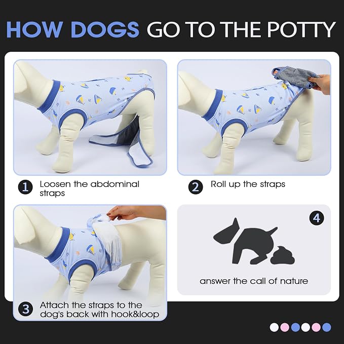 FUAMEY Dog Recovery Suit, Soft Surgical Suit for Dogs Onesie for Surgery | Cone Alternative after Surgery, Abdominal Wound Protector, Anti Lick Suit, Dog Onesie for Surgery Female Male Blue Boat L