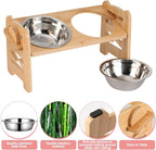 2 Set Elevated Dog Cat Bowls, 15 Tilted Raised Pet Bowl for Puppy and Cats Adjustable Dog Food Feeding Dishes Wood Stand Pet Feeder with Stainless Steel and Non Slip Feet