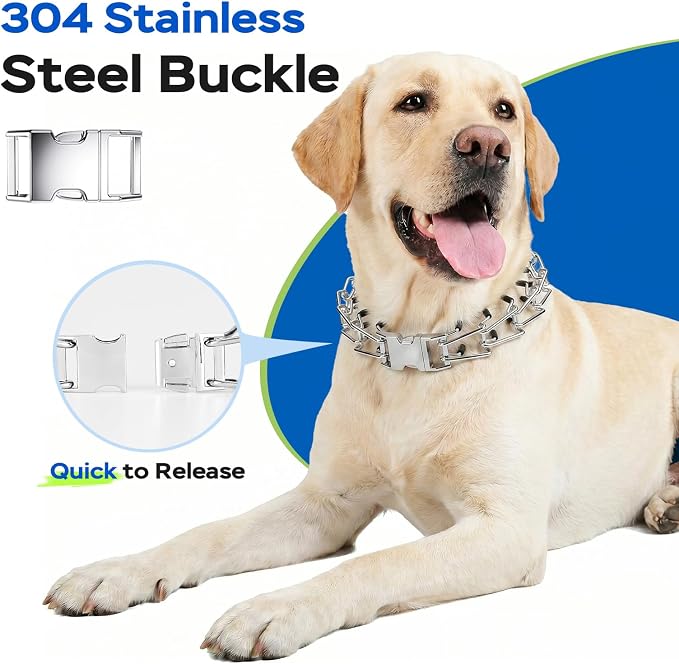 Supet Prong Collar for Dogs, Adjustable Dog Pinch No Pull Training Collar with Quick Release Buckle, Rubber Tips and Extra Links for Small Medium Large Dogs