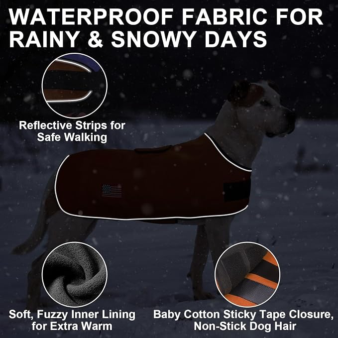 BEAUTYZOO Dog Winter Coat for Large Dogs Waterproof, Warm Reflective Great Dane Oxford Canvas Jacket, Fleece Dog Cold Weather Coats Windproof for Female Male Dogs, Orange L