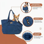 Plush Dog Purse Carrier for Small Dogs, Soft Dog Tote Bag with Safety Harness Clip, Cozy Pet Carrier for Dogs Under 15 lbs, Comfortable Dog Shoulder Carrier for Travel, Dark Blue