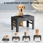 ELS PET Adjustable Elevated Dog Bowls, No Spill Water Bowl and Slow Feeder | Adjustable Height 3 to 11 Inch, Small, Medium, Large Dog, Slow Feeder Insert, No Spill Water Bowl, Anti-Slip Feet, Removable