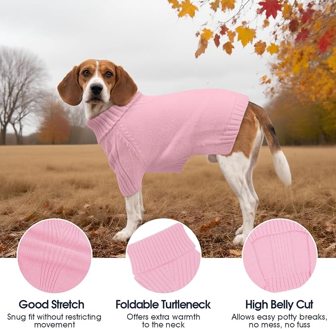 IECOii XL Dog Sweater,Winter Doggy Clothes for Large Dogs Girl Boy,Warm Pullover Soft Dog Sweater Turtleneck,Lightweight & Good Stretch for Active Dogs Like Beagle,Border Collie (Pink,XLarge)
