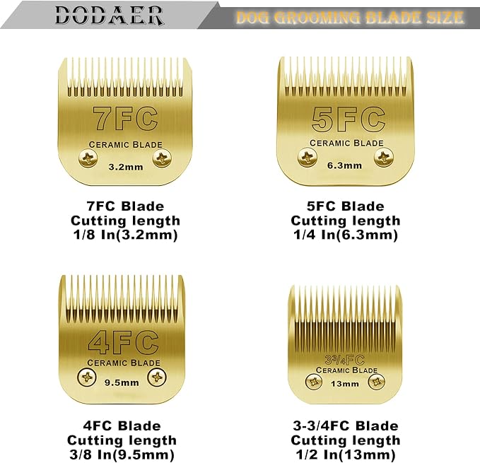 Gold Detachable Dog Blades Set Compatible with Andis/Oster A5 Grooming | Compatible with wahl km10 dog clipper,Made of Ceramic Blade & Stainless Steel Blade,Include 7FC/5FC/4FC/3FC 4 Pack