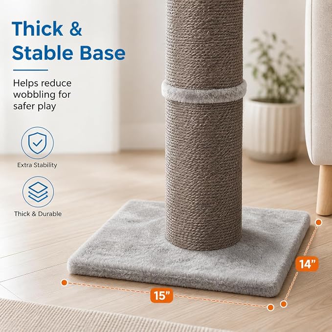 Cat Scratching Post with 5.5 Inch Diameter Sisal Post, 32 Inch, Grey | Extra-Wide Scratch Post, Wide Stable Base, Ideal Scratcher for Indoor Cats Adults to Stretch and Protect Furniture