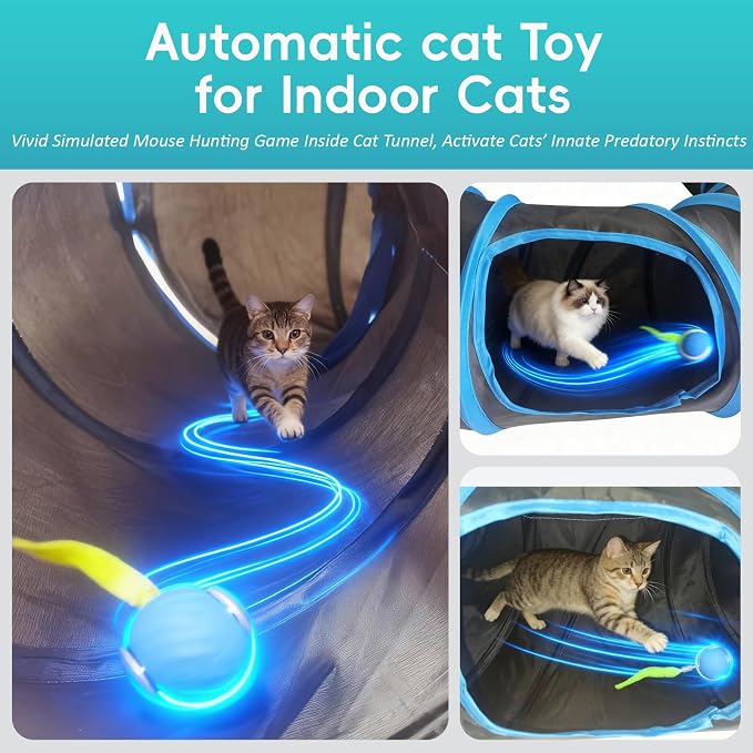 Automatic Cat Toy, Motion Activated Interactive Cat Toy Ball with Cat Tunnel, Hide and Seek Puzzle Game for Indoor Cats Kittens, Interactive Cat Toy to Relieve Boredom