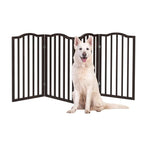 Indoor Pet Gate 4-Panel Foldable Dog Gate for Stairs Hallways or Doorways, Freestanding Wood & Metal Fence, Pet Barrier for Dogs, Cats, Puppies, Small-Medium Pets, 72 in Wide by PETMAKER (Brown)