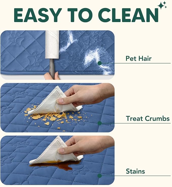 PAWFINITY Waterproof Couch Covers for Dogs, Pet Blanket for Sofa Washable | Paw Print Quilted, Hair Resistant, Anti Cat Scratch, Pee Proof Furniture Protector for 3 Seat Sofa and Bed, 30x70 Inch, Blue