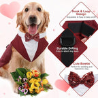 Kuoser Dog Tuxedo, Dog Suit and Bandana Set, Dogs Costume with D-Ring | Formal Dog Outfit with Detachable Bowtie Collar for Valentine's Day, Wedding, Birthday, Party, Christmas, Wine Red S