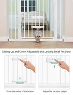 Babelio 29-48" Extra Wide Baby Gate with Cat Door, Auto Close Metal Pet Door for Stairs, Doorways, House, Pressure/Hardware Mounted, Easy Walk Thru, White | Auto-Close Metal Pet Door for Stairs, Doorways & House, Pressure/Hardware Mounted, Easy Walk Th...