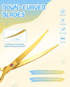 Curved Scissors for Dog Grooming, Dog Grooming Scissors Curved with Noise Reduction Pad, Light Weight,7.5" Pet Cutting Shears Safety Trimming Shearing for Dogs Cats (Curved, Golden)