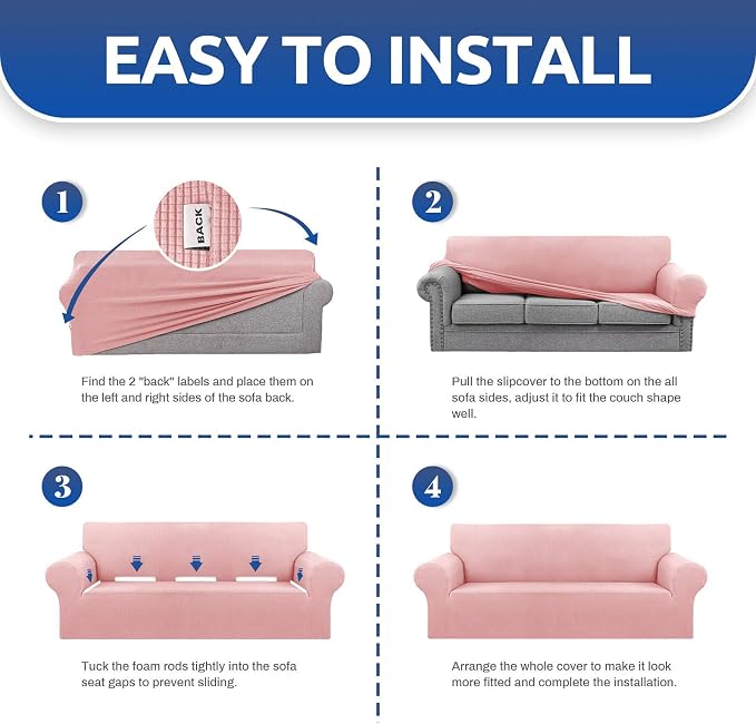 Stretch Loveseat Couch Cover, 2 Cushion Couch Slipcover,Dusty Pink | 1-Piece Washable Sofa Cover Pet Friendly (55"-78") Furniture Protector Soft Jacquard, Elastic Bottom for Dogs & Kids