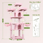 Globlazer Big Cat Tower for Indoor Cats, 68 inch Cat Tower for Multiple Adult Cats XL Cat Tree with Scratching Post, 3 Perches, 2 Condos, 2 Basket, Removable Pet Bed, F68B, Pink