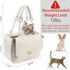 Fashion Dog Purse for Small Dogs with 2 Super-Large Pockets, Holds Up to 10lbs PU Leather Pet Carrier, Cat Carrier, Airline Approved Puppy Purse for Travel (White, Small Size)
