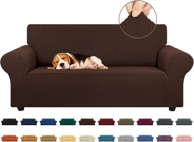 Stretch Loveseat Couch Cover, 2 Cushion Couch Slipcover,Chocolate | 1-Piece Washable Sofa Cover Pet Friendly (55"-78") Furniture Protector Soft Jacquard, Elastic Bottom for Dogs & Kids