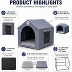 Dog House Indoor for Medium Dogs, 25 x 25 x 28 Inch Dog Tent with Reversible Cushion, Washable Foldable Pet House with Sturdy PVC Frame, Non-Slip Bottom & Roof Cover for 15-45 lbs Dogs and Cats, Gray