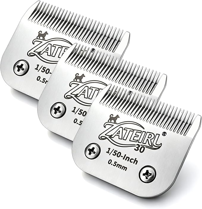 Size 30 Detachable Pet Grooming Clipper Blade with Ceramic Cutter, 0.5mm 1/50 Inch Cut Length, Silver, Compatible with Andis, Oster A5, Wahl KM10, 3 Pack