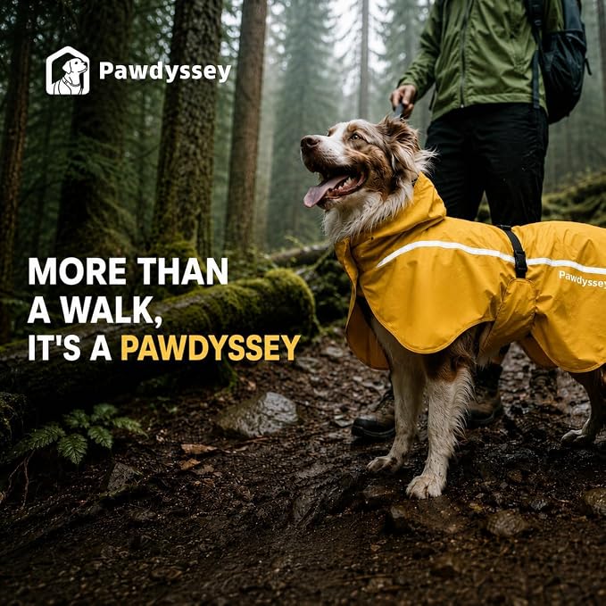 Stretch Fabric Dog Raincoat with Hood, Reflective Rain Poncho for Medium Large Dogs, Adjustable Waterproof Dog Rain Jacket with Leash Opening, Bright Yellow, Large
