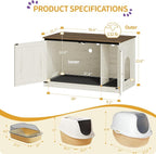Hzuaneri Cat Litter Box Enclosure, Hidden Litter Box Furniture with Divider | Wooden Cat Cabinet with Removable Dividers, Reversible Entrance Left or Right Side, Cat Washroom, Rustic White Brown CB84714X