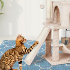 Cut Cat Tree Cat Tower Condo with Hammock Kittens Scratching Post Beige | MIAO PAW Cat Bed For Indoor Modern Activity Tree for small Cat with Board Hanging Ball Play House