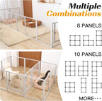 Clear Acrylic Dog Playpen with Door,Puppy Fence Indoors H:24" 8-Panel can be DIY Expanded + Splicing Height Design for Puppies/Small Dogs,White Dog Enclosure (Metal + Acrylic Material)