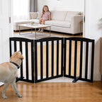 ZJSF Foldable Freestanding Indoor Dog Gate for House Wood Long Pet Gates Dog Fence for Stairs Puppy Gates for Hallways, Puppy Gate,Support Feet Included, Black, 24 "Height-3 Panels