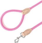 Mile High Life Dog Leash with Genuine Leather Connection, Reflective | Rope Leash, Heavy Duty 360° Swivel Metal Clasp, for Small Medium & Large Dogs Walking (Hot Pink, 72 Inch-1/2)
