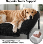 Veehoo Elevated Dog Bed with Fluffy Plush Bolster Cushion, Dog Couch Bed | Cooling Raised Dog Bed for Large Dogs, Washable Orthopedic Pet Cot with Removable Mat, Breathable Mesh, Non-Slip, 48", Black