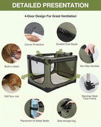 42 x 31 x 31 Inch Collapsible Soft Dog Crate for Dogs Up to 90 lbs, Portable Travel Pet Kennel with 4 Zip Doors, Foldable Indoor Outdoor Crate with Mat, Carry Bag, Green
