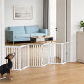Foldable Indoor Dog Gate for The House Freestanding Stairs Nature Wooden White Pet Gate for Doorway Puppy Gate for Dogs Expandable Dog Fence for Stairs or Hallways 24"" Height 6 Panels