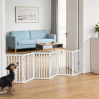 Foldable Indoor Dog Gate for The House Freestanding Stairs Nature Wooden White Pet Gate for Doorway Puppy Gate for Dogs Expandable Dog Fence for Stairs or Hallways 24"" Height 6 Panels