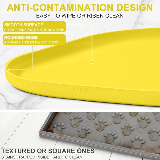 SMILOOL Silicone Pet Food Mat with Raised Edge for Food and Water Bowl, Dog Feeding Mats, Cat Food Trays for Floor Waterproof, Rubber Tray for Dogs and Cats, 22 x 14 x 0.8 Light Yellow