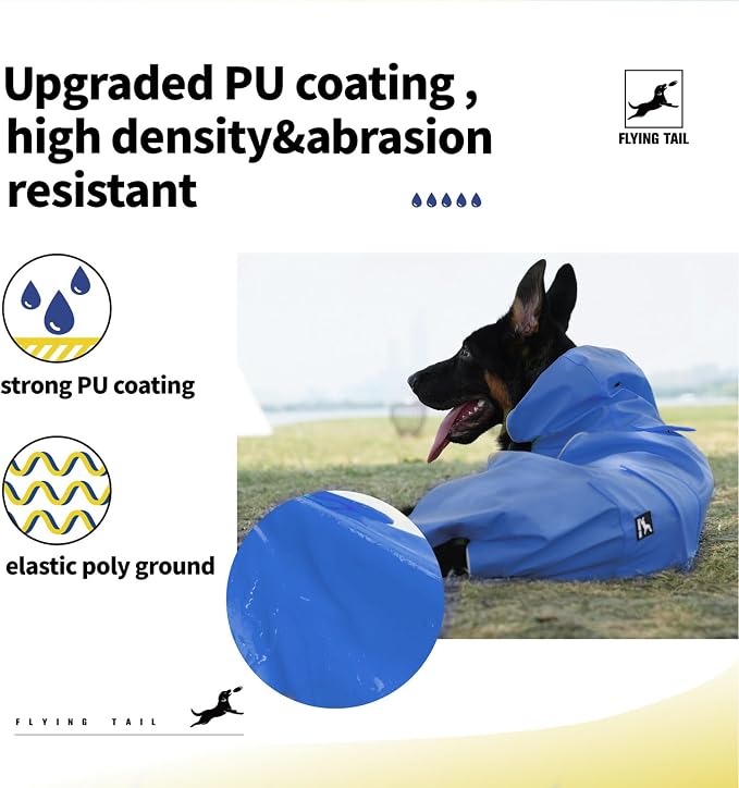 Easy Sporting Dog Raincoat with Soft Non-Stiff Fabric, Waterproof & Reflective Dog rain Jacket for High-Energy Dogs, Dog Poncho with Hood, Adjustable Neck, Belly Strap(Blue, XX-Small)