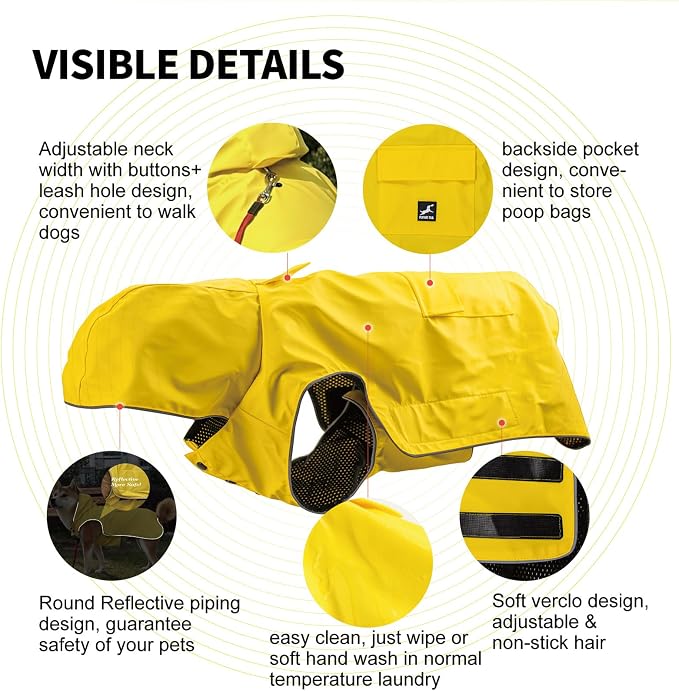 Dog Raincoat Waterproof Reflective Jacket – Lightweight Hooded Poncho with Adjustable Belly Strap & Leash Hole – Rain Slicker Coat for 2XSmall-5XLarge Dogs – Easy to Wear (4XL)
