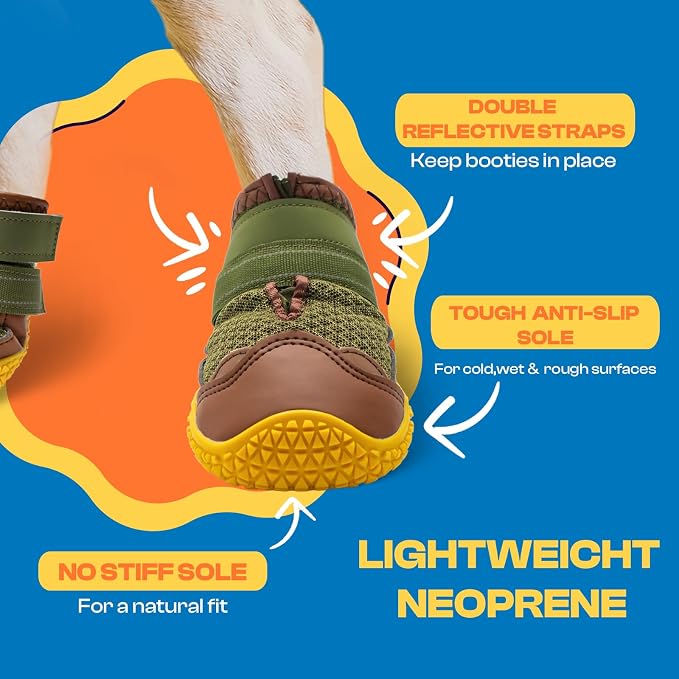 Dog Boots for Large Dogs, Medium Dog Boots & Paw Protectors for Hardwood Floors, Outdoor Dog Booties for Hot Pavement Winter Snow Hiking, Dog Shoes with Reflective Strips