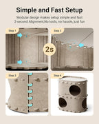 DownyPaws Cat House for Indoor Cats, 2-Storey Cat Bed Cave, Cream | Cat Hideaway Enclosed Bed,Cave Hideout Fort,Kitten Houses for Large Cats,Hide Box Bed Multicats Scratch Resistant