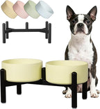 Ceramic Elevated Dog Bowl Set - Dog Feeder Station with Cute-Style Double Bowls for Small and Medium Size Breed - Non-Slip Raised Dish for Food and Water Feeding- 6 Inch - 3.5 Cups / 20 fl oz - Yellow